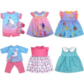 6 Pack Doll Clothes for 13-16 inch Baby Dolls, Unicorn Print Dress for 13-16 inches Dolls, Compatible with Toy JC, Toy Manhattan, Toy Doug Melissa