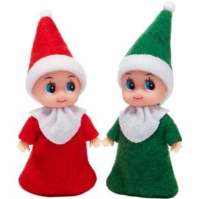 JOYIN Christmas 2PCS Tiny Elf Doll with 1 red and 1 Green elf Doll with Teat,Holiday Decoration Accessories Tiny Gift for Girls Boys Kids Adults