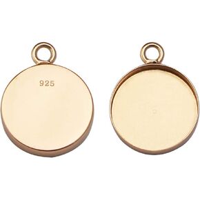 JKEIO 2pcs 925 Sterling Silver Round Pendant Base fit 16mm Cabochon Bezel Setting Pendant Tray for DIY Necklace Jewelry Making(Gold Color) in Kuwait