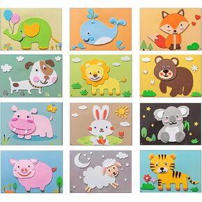 Lovyan 3D EVA Foam Stickers for Toddlers 12PCS Sticky Foam DIY Craft Preschool Art Class Drawing Sticker Puzzle Art Kit for Kids Boys Girls (Animals)