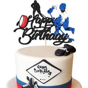 جليتر هابي بيرث داي هوكي الجليد أعلى كعكة للاعبين الرياضة تحت عنوان هوكي الجليد الكرة حزب تزيين كعكة - مراهق الطفل دش الأولد لوازم حفلة عيد الميلاد in Kuwait