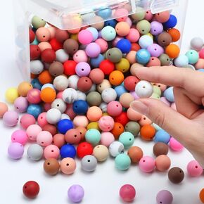 Lyrow 500 Pcs 15mm Silicone Beads 50 Mixed Round Silicone Beads Bracelet Making Kit Focal Beads Loose Beads for DIY Craft Necklace Jewelry Bracelet Lanyard Keychain Making