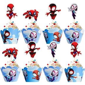 12pc Spidey and His Amazing Friends Cupcake Topper And Cupcake Wrapper , Birthday Party Cake Decorate Kids' Party Cake Decorate Supplies in Saudi Arabia
