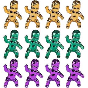 Mardi Gras King Cake Babies 1.2 بوصة من البلاستيك الصغير للأطفال المعدني الذهبي الأرجواني الأخضر Mardi Gras Babies for King Cake تماثيل صغيرة للأطفال لمكعبات الثلج ألعاب استحمام الطفل Mardi Gras Cake ديكورات (12)