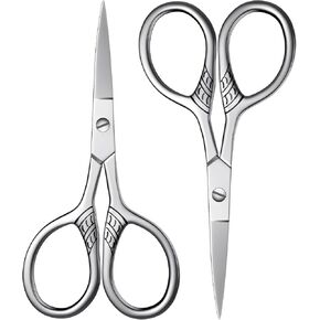 2Pcs Professional Grooming Scissors, Small Scissors for Hair, Nose, Eyebrow Trimming, Facial, Mustache, Eyelashes. Precision Stainless Steel Scissors - Asontao