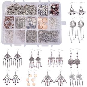 SUNNYCLUE 1 صندوق DIY 10 أزواج الثريا البوهيمي القرط صنع عدة القرط موصل ريشة سحر لصنع المجوهرات عدة الأوجه الخرز الزجاجي حلم الماسك وصلات ورقة متنوعة حبة التعليمات in Kuwait