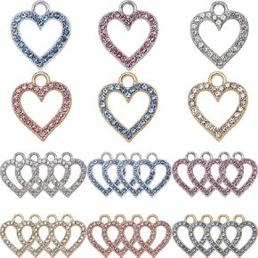 Anjulery 24 Pieces Rhinestone Heart Charms for Jewelry Making - Sturdy Metal Charm for Bracelets Necklaces Earrings Pendants Crafts (24Pcs Mix) in Kuwait
