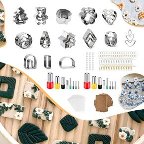 Houfamse Polymer Clay Cutters Set, 36 Shapes Stainless Steel DIY Clay Cutters Tools with 16 Circle Shape Cutters & 100 Earrings Accessories, Clay Earring Cutters Kits for Polymer Clay Jewelry Making in Kuwait