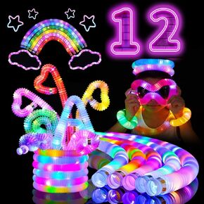 24 PCS LED Pop Tubes, Light Up Glow Tubes Glow in the Dark Party Supplies, Glow Sticks Sensory Toys Birthday Glow Party Favors for kids, Light Up Toys(24 PCS)