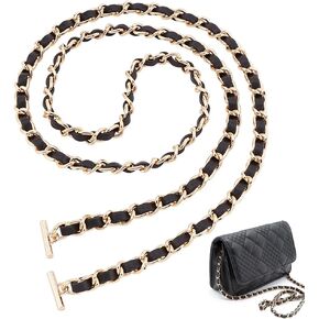WADORN Leather Purse Chain Strap, 38.6 Inch PU Leather Woven Crossbody Replacement Strap with Toggle Clasp Iron Flat Chain Strap Handbag Chain Accessories for Wallets Clutch Evening Bag Satchel, White