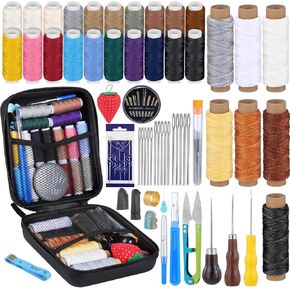 Leather Sewing Kit, Leather Sewing Tool Kit, Leather Working Tools with Waxed Thread, Upholstery Repair Kit with Heavy Duty Sewing Thread, Curved Needles Sewing for Sofa Carpet Repair and Sewing in Kuwait