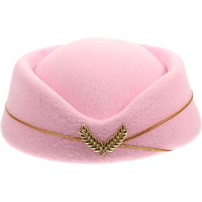 STOBOK Women Air Stewardess Hat Woolen Flight Attendant Hat Stewardess Cap for Costume Cosplay Accessories Pink