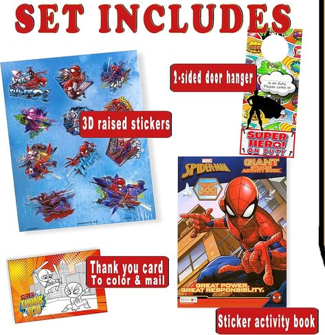 مجموعة أنشطة ملصقات سبايدرمان - تتضمن الحزمة كتاب نشاط سبايدرمان مع 500 ملصق سبايدرمان ، ملصق ثلاثي الأبعاد ، شماعات باب البطل الخارق ، في حقيبة in Kuwait