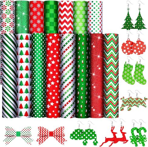 15 Pieces Christmas Leather Sheets Glitter Synthetic Leather Fabric Snowman Printed Fabric Sheets Waterproof Christmas Sheets for Holiday Christmas Bows Earrings Making Supplies (Bright Style) in Saudi Arabia