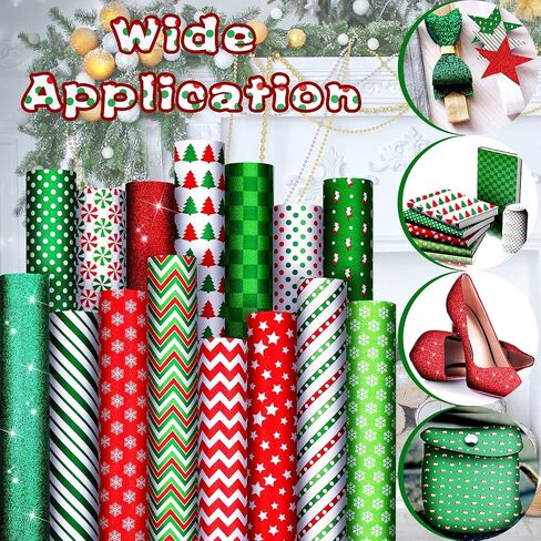 15 Pieces Christmas Leather Sheets Glitter Synthetic Leather Fabric Snowman Printed Fabric Sheets Waterproof Christmas Sheets for Holiday Christmas Bows Earrings Making Supplies (Bright Style) in Saudi Arabia
