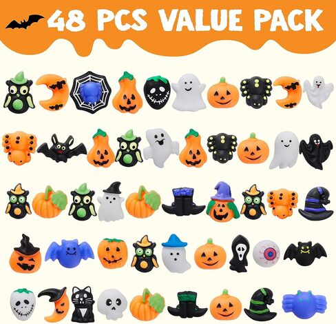 JOYIN 48 PCS Halloween Mochi Squishy Toys, Mini Squishy Toy Cute Squeeze Toy Stress Reliever Anxiety for Kids Gift, Halloween Party Favors Goodie Bags Stuffers, Classroom Game Prizes in Saudi Arabia