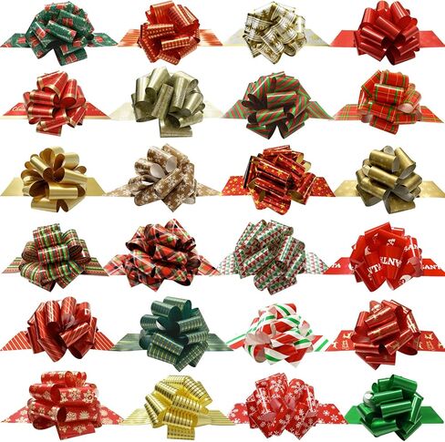 مجموعة أقواس سحب هدايا عيد الميلاد في 24 نمطًا متنوعًا، أقواس تغليف هدايا مع شريط، ملحق لتزيين كتب زجاجات النبيذ هدية العيد (تحتاج إلى تجميع سهل) (24) in Kuwait