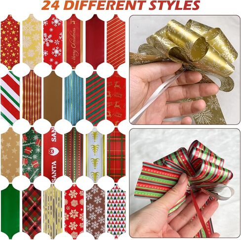 مجموعة أقواس سحب هدايا عيد الميلاد في 24 نمطًا متنوعًا، أقواس تغليف هدايا مع شريط، ملحق لتزيين كتب زجاجات النبيذ هدية العيد (تحتاج إلى تجميع سهل) (24) in Kuwait