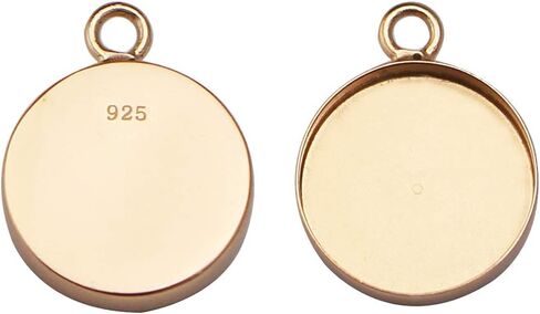 JKEIO 2pcs 925 Sterling Silver Round Pendant Base fit 16mm Cabochon Bezel Setting Pendant Tray for DIY Necklace Jewelry Making(Gold Color) in Kuwait