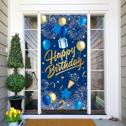 Navy Blue Birthday Party Decoration Banner, Navy Blue and Gold Happy Birthday Backdrop Banner for Men, Large Blue Birthday Banner Photography Background Party Decoration for Men Boys Women in Saudi Arabia