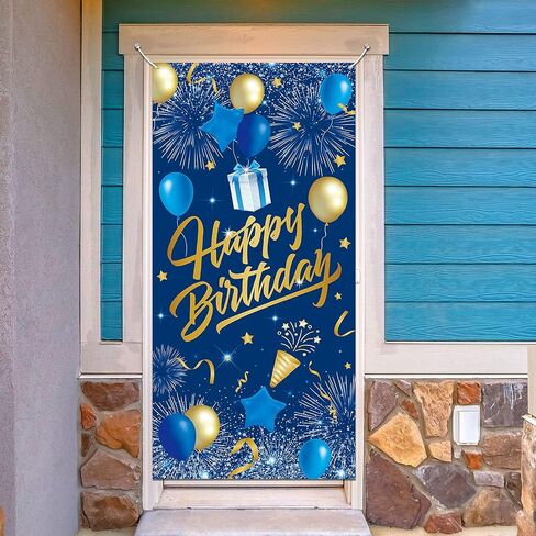 Navy Blue Birthday Party Decoration Banner, Navy Blue and Gold Happy Birthday Backdrop Banner for Men, Large Blue Birthday Banner Photography Background Party Decoration for Men Boys Women in Saudi Arabia