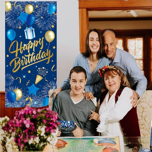 Navy Blue Birthday Party Decoration Banner, Navy Blue and Gold Happy Birthday Backdrop Banner for Men, Large Blue Birthday Banner Photography Background Party Decoration for Men Boys Women in Saudi Arabia