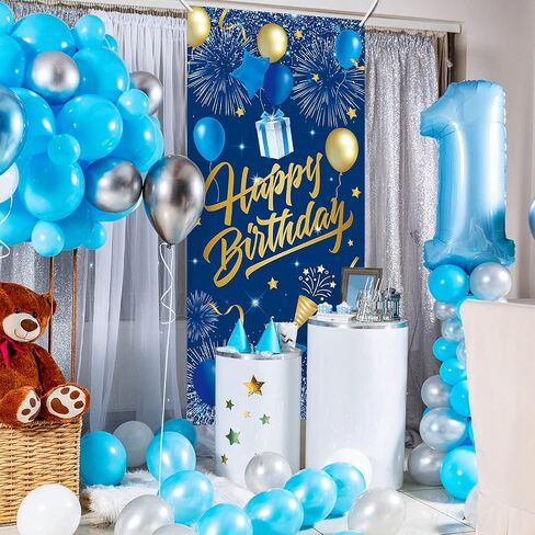 Navy Blue Birthday Party Decoration Banner, Navy Blue and Gold Happy Birthday Backdrop Banner for Men, Large Blue Birthday Banner Photography Background Party Decoration for Men Boys Women in Saudi Arabia
