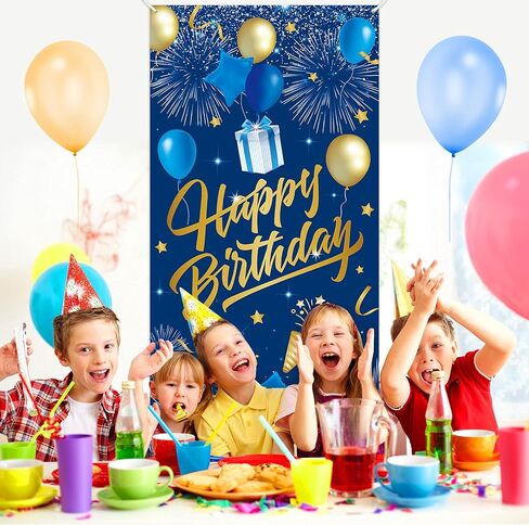 Navy Blue Birthday Party Decoration Banner, Navy Blue and Gold Happy Birthday Backdrop Banner for Men, Large Blue Birthday Banner Photography Background Party Decoration for Men Boys Women in Saudi Arabia