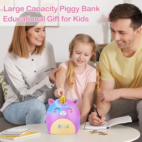 MHJY Piggy Bank Kids Unicorn Money Box Girls Unbreakable Resin Money Bank Cute Coin Bank with Stickers/Unicorn Bracelet Gift Set in Kuwait