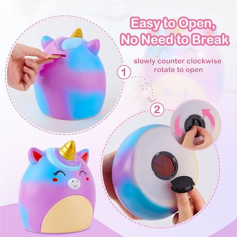 MHJY Piggy Bank Kids Unicorn Money Box Girls Unbreakable Resin Money Bank Cute Coin Bank with Stickers/Unicorn Bracelet Gift Set in Kuwait