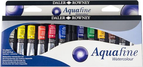 مجموعة ألوان مائية من Daler-Rowney Aquafine مكونة من 12 أنبوبًا - مجموعة ألوان مائية لورق الألوان المائية والمزيد - مجموعة ألوان مائية للفنانين والطلاب - لوازم الطلاء لجميع مستويات المهارة in Kuwait