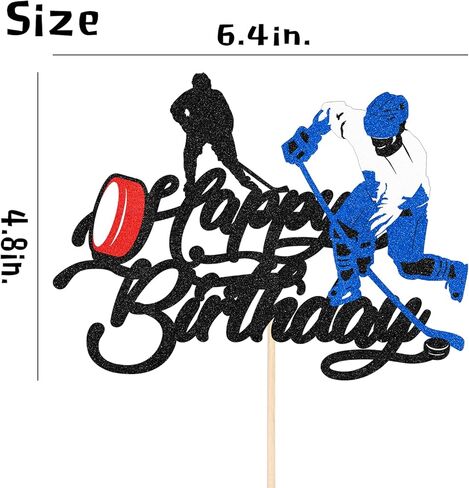 جليتر هابي بيرث داي هوكي الجليد أعلى كعكة للاعبين الرياضة تحت عنوان هوكي الجليد الكرة حزب تزيين كعكة - مراهق الطفل دش الأولد لوازم حفلة عيد الميلاد in Kuwait