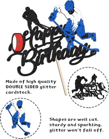 جليتر هابي بيرث داي هوكي الجليد أعلى كعكة للاعبين الرياضة تحت عنوان هوكي الجليد الكرة حزب تزيين كعكة - مراهق الطفل دش الأولد لوازم حفلة عيد الميلاد in Kuwait