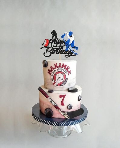 جليتر هابي بيرث داي هوكي الجليد أعلى كعكة للاعبين الرياضة تحت عنوان هوكي الجليد الكرة حزب تزيين كعكة - مراهق الطفل دش الأولد لوازم حفلة عيد الميلاد in Kuwait