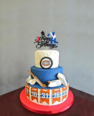 جليتر هابي بيرث داي هوكي الجليد أعلى كعكة للاعبين الرياضة تحت عنوان هوكي الجليد الكرة حزب تزيين كعكة - مراهق الطفل دش الأولد لوازم حفلة عيد الميلاد in Kuwait