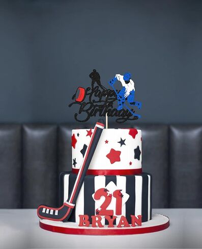 جليتر هابي بيرث داي هوكي الجليد أعلى كعكة للاعبين الرياضة تحت عنوان هوكي الجليد الكرة حزب تزيين كعكة - مراهق الطفل دش الأولد لوازم حفلة عيد الميلاد in Kuwait