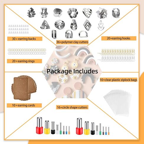 Houfamse Polymer Clay Cutters Set, 36 Shapes Stainless Steel DIY Clay Cutters Tools with 16 Circle Shape Cutters & 100 Earrings Accessories, Clay Earring Cutters Kits for Polymer Clay Jewelry Making in Kuwait