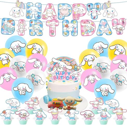 Kawaii Cute Cartoon Birthday Party Decorations,Anime Cinna_moroll Cosplay Party Supplies include Happy Birthday Banner, Cake Topper, Cupcake Toppers Balloons Ribbon String in Kuwait