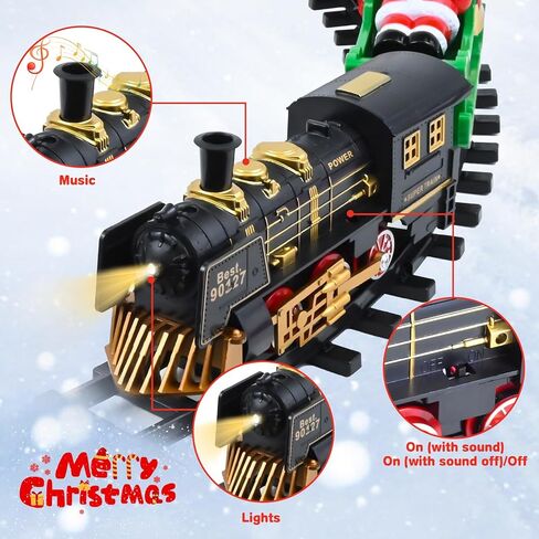 مجموعة قطار الكريسماس من نيراجرون، قطار كهربائي حول شجرة الكريسماس، مع ضوء وصوت، العاب قطار تعمل بالبطارية مع مسارات، مجموعات السكك الحديدية، هدايا الكريسماس ورأس السنة الجديدة للاولاد والبنات in Kuwait