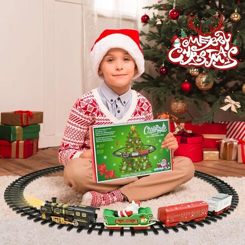مجموعة قطار الكريسماس من نيراجرون، قطار كهربائي حول شجرة الكريسماس، مع ضوء وصوت، العاب قطار تعمل بالبطارية مع مسارات، مجموعات السكك الحديدية، هدايا الكريسماس ورأس السنة الجديدة للاولاد والبنات in Kuwait
