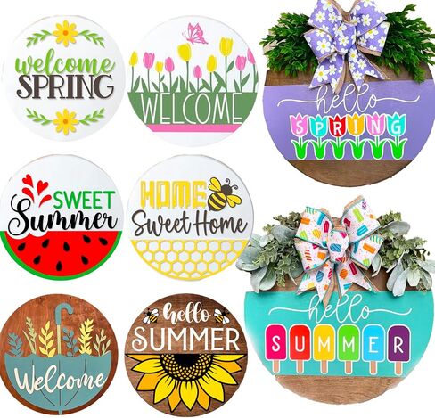 استنسل ترحيب بعبارة Hello Spring / Summer لباب الباب الامامي على الخشب مقاس 12 انش، نحلة المزرعة/زهرة برية/بطيخ/مصاصة للرسم على الحائط وديكور الباب والارضيات in Kuwait