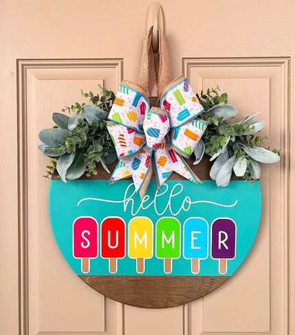 استنسل ترحيب بعبارة Hello Spring / Summer لباب الباب الامامي على الخشب مقاس 12 انش، نحلة المزرعة/زهرة برية/بطيخ/مصاصة للرسم على الحائط وديكور الباب والارضيات in Kuwait