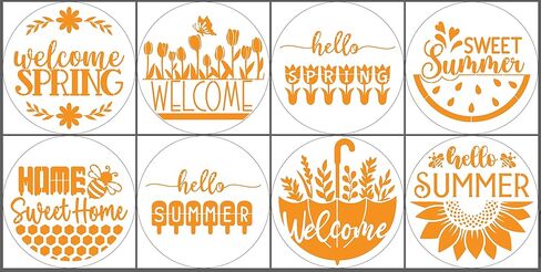 استنسل ترحيب بعبارة Hello Spring / Summer لباب الباب الامامي على الخشب مقاس 12 انش، نحلة المزرعة/زهرة برية/بطيخ/مصاصة للرسم على الحائط وديكور الباب والارضيات in Kuwait