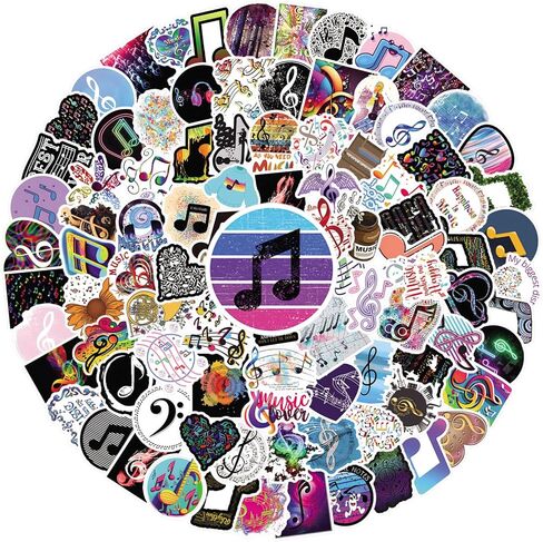 61Pcs Music Note Stickers Pack, Cute Cartoon Vinyl Waterproof for Kids Adults Girls Boys for Water Bottle Laptop Scrapbooking Journaling for Birthday Halloween Party Supply Decoration Favor in Kuwait