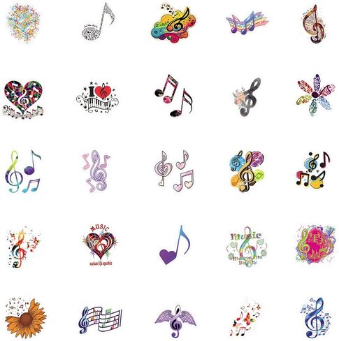 61Pcs Music Note Stickers Pack, Cute Cartoon Vinyl Waterproof for Kids Adults Girls Boys for Water Bottle Laptop Scrapbooking Journaling for Birthday Halloween Party Supply Decoration Favor in Kuwait