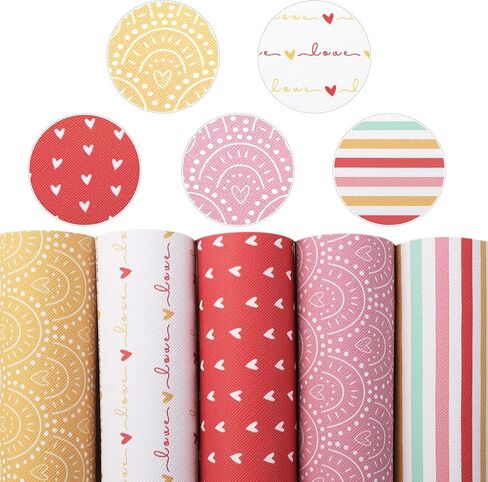 David accessories Stripe Dots Rainbow Faux Leather Fabric Sheets 3 Kinds of Synthetic Leather Fabric Assorted 5Pcs 7.7" x 12.9" (20 cm x 33 cm) for DIY Earrings Bows (Stripe Dots Rainbow) in Kuwait