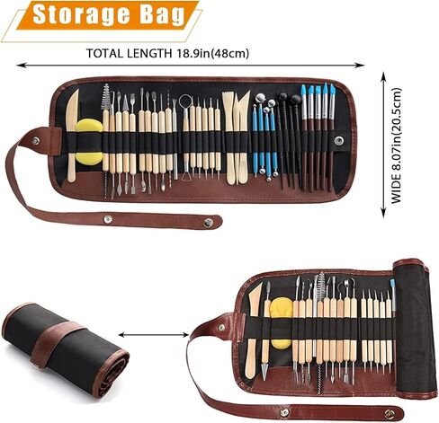 LINPHCEY 37 قطعة من أدوات نحت طين الفخار، أدوات طين البوليمر، أدوات نحت الخشب، أدوات تشكيل طين الفخار، مزدوجة الأطراف للنحت، طين البوليمر والنقش السيراميكي مع حقيبة تخزين in Kuwait