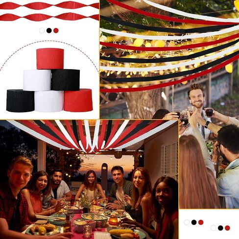 9 Rolls Crepe Paper Streamers Party Streamers 246 Yards Crepe Paper Decorations in 3 Colors for Wedding Birthday Party Family Gathering Event(Simple Style,Black, White, Red) in Saudi Arabia