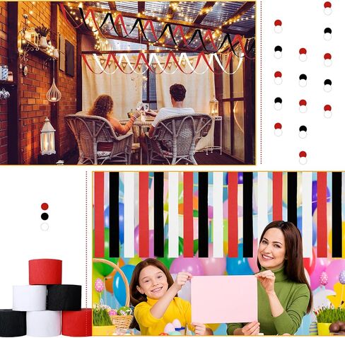 9 Rolls Crepe Paper Streamers Party Streamers 246 Yards Crepe Paper Decorations in 3 Colors for Wedding Birthday Party Family Gathering Event(Simple Style,Black, White, Red) in Saudi Arabia
