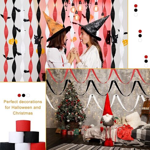 9 Rolls Crepe Paper Streamers Party Streamers 246 Yards Crepe Paper Decorations in 3 Colors for Wedding Birthday Party Family Gathering Event(Simple Style,Black, White, Red) in Saudi Arabia